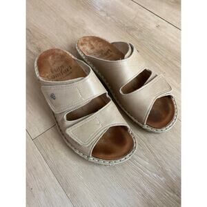 Finn Comfort slide sandal women’s size 38 beige leather slip on comfy casual